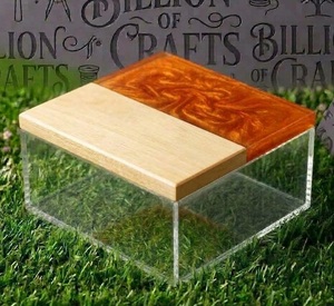 Clear <b>Acrylic</b> Chocolate <b>Storage</b> Box with Beech Wood Grain Lid Rectangular Food <b>Container</b> 1 Layer Hinged Lid Minimalist Design - Product Image 4
