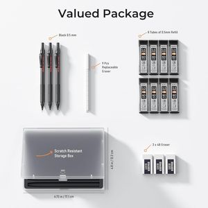 Set di Matite Meccaniche Nicpro 0.5mm con Astuccio, 3 Matite Metalliche per Artisti, 480 Mine HB, 3 Gomme e 9 Ricariche di Gomma Incluse - Product Image 2