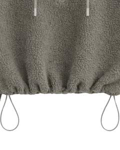 Sudadera Corta con Capucha de Forro Polar Texturizado Gris Oliva, Cierre de Cremallera de un Cuarto, Cintura Ajustable con Cordón, Estilo Casual Urbano, Sudadera Cálida para Hombre, Logotipo Personalizado - Product Image 5