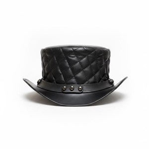 Black Quilted Leather Top <b>Hat</b> With Studs Punk Style Unisex Adult <b>Party</b> <b>Hat</b> - Product Image 1