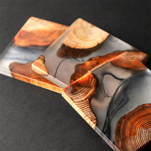 Posavasos de madera de ciprés Gloway Tea Pallet Cliff, con aislamiento térmico de resina epoxi, para café. - Product Image 5