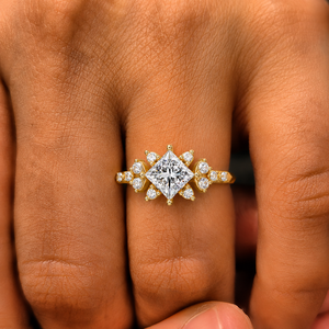IGI Certified Solitaire Princess Cut Lab Grown Diamond Engagement Ring 14K Pure Gold Rhodium Plated Floral Side Stone Ring - Product Image 2