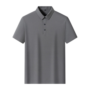เสื้อโปโลผู้ชายแขนสั้นสีพื้น ทรงปกติ สไตล์ลำลอง สีเทา - Product Image 1