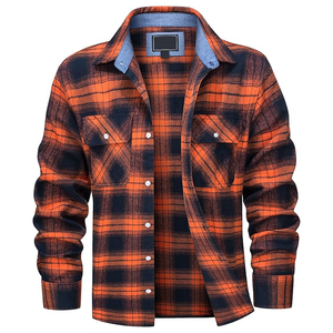 Bon Fournisseur, Nouvelle Collection, Nouveau Design, Chemise en Flanelle à Carreaux Orange et Noir, Manches Longues, Boutonnée, Style Casual, avec Deux Poches - Product Image 1