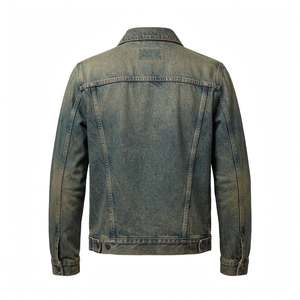 Vintage Acid Wash <b>Trucker</b> Denim <b>Jacket</b> Men Heavyweight Cotton Workwear Outerwear Turn-Down Collar Regular Fit Mens Brown Canvas - Product Image 2