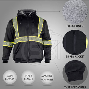 Sudadera de Alta Visibilidad Clase 2, Chaqueta de Seguridad Reflectante con Franjas Negras y Amarillas, Cierre Completo con Bolsillo Frontal, Diseño con Logotipo, Impermeable - Product Image 3