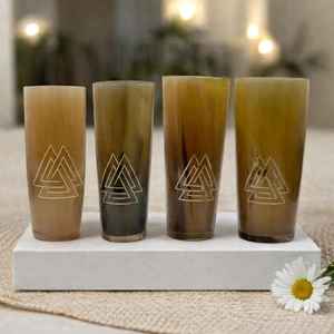Verre à boire Viking en corne de buffle d'aspect antique, sculpté à la main avec le symbole Valknut, tasse en corne nordique, tasses en céramique artisanales - Product Image 3