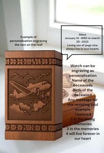 Urne funéraire artisanale en bois naturel pour cendres, motif oiseau soleil et vague, boîte à souvenirs artistique pour funérailles par AYAANS - Product Image 4