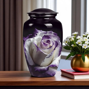 Black Aluminum Cremation Urn Rose Print <b>Memorial</b> <b>Keepsake</b> Adult Cremation Vessel With Velvet Drawstring Bag - Product Image 2