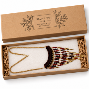 Collar Artesanal Tribal Marrón con Flecos y Púas |   Collar de cadena dorada vintage en capas para mujer - Product Image 3