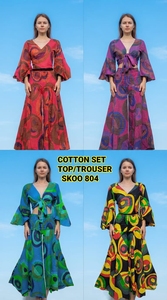 Nouvel ensemble tendance pour femme : haut court en coton délavé style vintage avec patchwork et volants, et pantalon – Doux, respirant et écologique pour l'été - Product Image 2