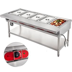 Scaldavivande Elettrico Commerciale Manuale a 5 Vasche, Scaldavivande a Vapore da 18 Quarti con Coperchi e Tagliere da 7 Pollici in Acciaio Inox per Alimenti - Product Image 1