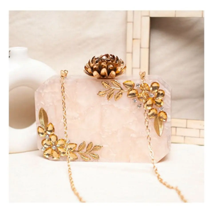 Premium Quality <b>Pink</b> Resin Round <b>Clutch</b> Bag With Chain Strap Artistic Fashion Design At Low Prices - Product Image 2
