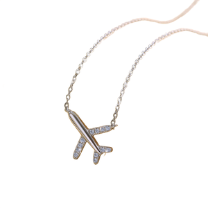 Collar con Colgante de Avión Minimalista de Plata 925 con Moissanita, Cadena de Eslabones Chapada, Joyería Unisex para Uso Diario, Calidad de Exportación - Product Image 4