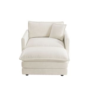 Sillón Moderno Tapizado en Chenilla Blanca con Reposapiés, Silla de Salón para Lectura, para Dormitorio - Product Image 6
