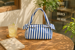 Sac à bandoulière rayé pour femme avec nœud décoratif, fermeture ouverte, style décontracté, utilisation quotidienne, portable, en toile, léger pour le voyage - Product Image 6