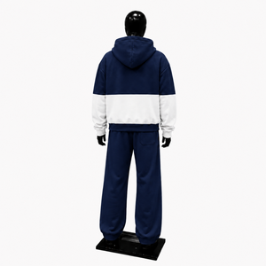 Navy Blue <b>White</b> Color Block Tracksuit <b>Men</b> Full Zip Hoodie With Matching <b>Jogger</b> Pants Premium Two Piece Sports Set Modern Casual - Product Image 2