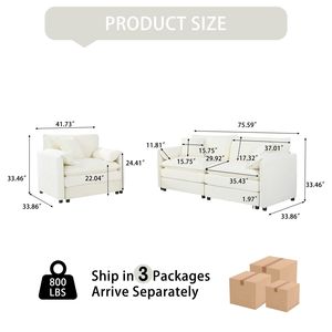 Poltrona moderna di lusso profonda 2 pezzi divanetto divano Set bianco ciniglia nuvola divani 3 cuscini per soggiorno camera da letto ufficio - Product Image 6