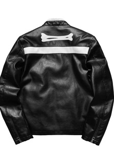 Skeleton Biker Solid Casual Spring Leather Jacket Zipper Stand Collar Waterproof Breathable Windproof Eco-Friendly Quick Jacket - Product Image 2