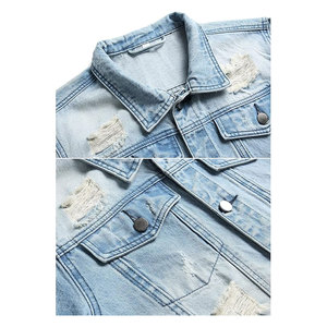 แจ็คเก็ตยีนส์ผู้ชายทรงสลิมฟิต แจ็คเก็ตเดนิมขาดๆ เท่ห์ๆ สไตล์สตรีทแวร์ลำลอง แฟชั่นเสื้อคลุมทนทาน - Product Image 3