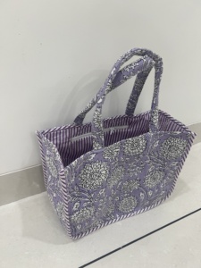 Cotton Floral <b>Tote</b> Bag Women's Summer Autumn Zipper Quilted Shoulder Bag Mini Size Washable Spacious Handbag Customized Color - Product Image 6