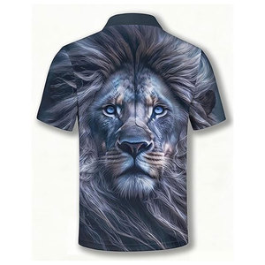 Polo à motif loup blanc avec col noir, design artistique aquarelle, manches courtes, style décontracté streetwear, mode inspirée des animaux - Product Image 3