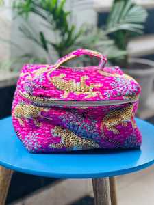 For Animal Print Quilted Water Resistant Vintage Style Large Capacity Zipper Closure Soft Handle Cotton <b>Cosmetic</b> <b>Case</b> Makeup - Product Image 1
