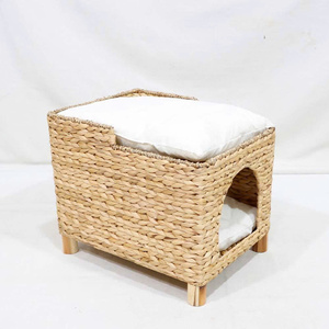 Lit pour chat minimaliste en forme de grotte carrée, tissé, avec coussin doux, amovible et lavable, pour usage intérieur, toutes saisons. - Product Image 2
