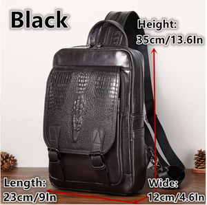 <b>Brown</b> Leather <b>Backpack</b> With Crocodile Embossed Pattern And Metal Buckles For Men Women Daily Use premium style leather <b>backpack</b> - Product Image 5