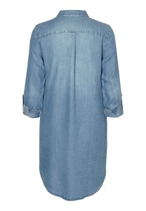 Robe chemise en coton bleu clair pour femme, manches courtes, col carré, coupe ajustée, style vintage uni, séchage rapide, respirante, longueur midi - Product Image 2