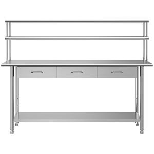 Mesa de Trabajo de Acero Inoxidable para Cocina Comercial con Estantes Superiores y 3 Cajones, 24x72 Pulgadas, Estación de Preparación de Alimentos Ajustable - Product Image 1