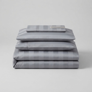 Silver Satin Bedding Set T-250 Satin 100% Cotton Solid Woven Breathable All-Season Simple Style Home Use - Product Image 1