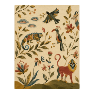 Tapis d'intérieur en laine douce et moelleuse, fait main, motif faune et flore de la jungle, singe, caméléon, oiseau, luxe personnalisé, vente en gros - Product Image 1