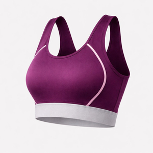 Women's Purple <b>Racerback</b> Sports <b>Bra</b> Scoop Neck Seamless Medium Support Yoga Wear Contrast Stitch Breathable Spandex Polyester - Product Image 4