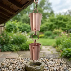 Chaîne de pluie décorative en verre et cuivre pour la collecte de l'eau, idéale pour les jardins, patios et extérieurs de maison - Product Image 4