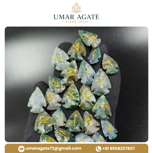 Juego de Runas de Ágata Musgosa con Punta de Flecha, Hermosas Runas Futhark Talladas a Mano en Piedra Preciosa, Herramienta Espiritual, Regalo - Product Image 3