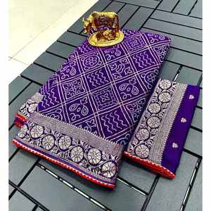 ผ้าส่าหรีงานผ้าทอซาริพิมพ์ลายวิสคอสแฟชั่นเสื้อสีม่วง - Product Image 1