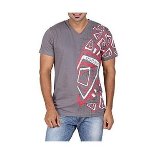 T-shirt imprimé pour homme en matière recyclée, encre à base d'eau, col en V, écologique, extensible, toucher doux, polyvalent - Product Image 4