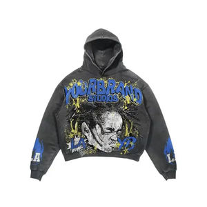 Sweat à capuche oversize en coton 100% French Terry 600 g/m² avec logo personnalisé, coupe courte et délavée à l'acide, style streetwear pour homme - Product Image 3