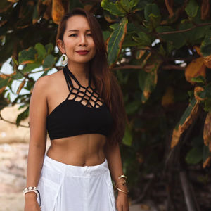 Top corto de rayón con lazo para mujer, camisa bohemia de verano, atuendo ligero para vacaciones en la playa, ropa ligera para resort - Product Image 1