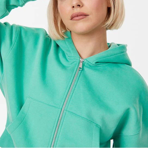 Custom Women Oversized Zip Up Distressed Hoodie Patch Embroidered Cropped Jogger <b>Set</b> French Terry Winter Crop Top Tracksuit - Product Image 6