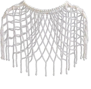 Collier cape multicouche de qualité pour femme, orné de perles blanches, bijou de corps et accessoire d'épaule tendance - Product Image 2