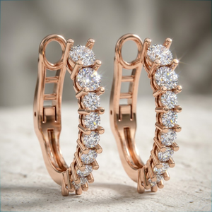 Boucles d'oreilles créoles ovales en or rose 18 carats avec diamants naturels, petites créoles pavées à fermoir articulé pour femmes, vente en gros, MOQ 1 pièce - Product Image 2