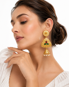 ARTS JEWELS Antique Gold Plated Oxidized Silver Ethnic Jhumka Dangle Earrings Bezel Setting Red Green Synthetic Stones Women - Product Image 6