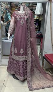 Ssumaira collection Long shirts with Lehnga <b>Fabric</b> soft <b>net</b> Embroidered long shirts with embroidered silk Lehnga - Product Image 2