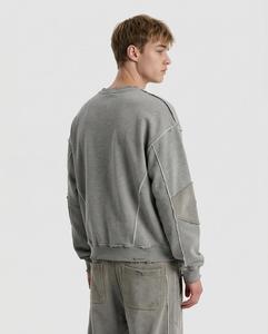 Survêtement gris pour homme, col rond, manches longues, couleur unie, vêtement décontracté avec logo brodé sur le devant, coupe ample, style automne, 100% coton - Product Image 5
