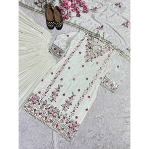 Conjunto de traje de diseñador para mujer con bordado y trabajo de secuencia de codificación - Product Image 4