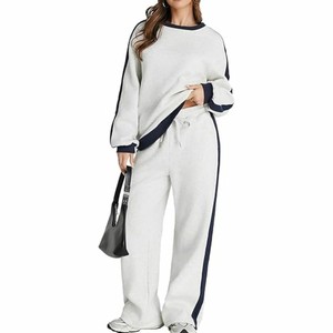 Women's 2-Piece <b>Knitted</b> Tracksuit <b>Set</b> Full Sleeve Crew Neck Loose Fit Casual Wear All Seasons Breathable Solid Color Tracksuits - Product Image 1