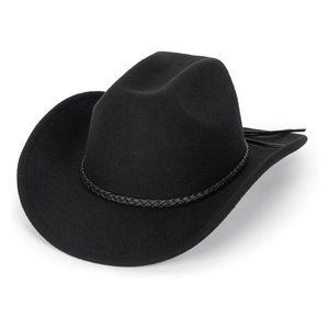 Chapeau de cowboy en feutre de laine noir unisexe Harry Johnson Production, style vintage à large bord avec bande tressée pour adultes, idéal pour l'extérieur - Product Image 5