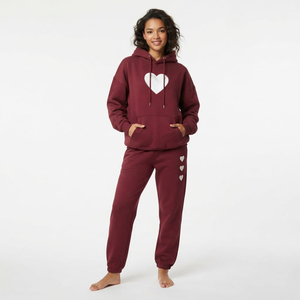 Ensemble de survêtement en coton personnalisé pour femme, coupe oversize, épaules tombantes, capuche à cordon et pantalon de jogging, couleur unie, deux pièces - Product Image 5